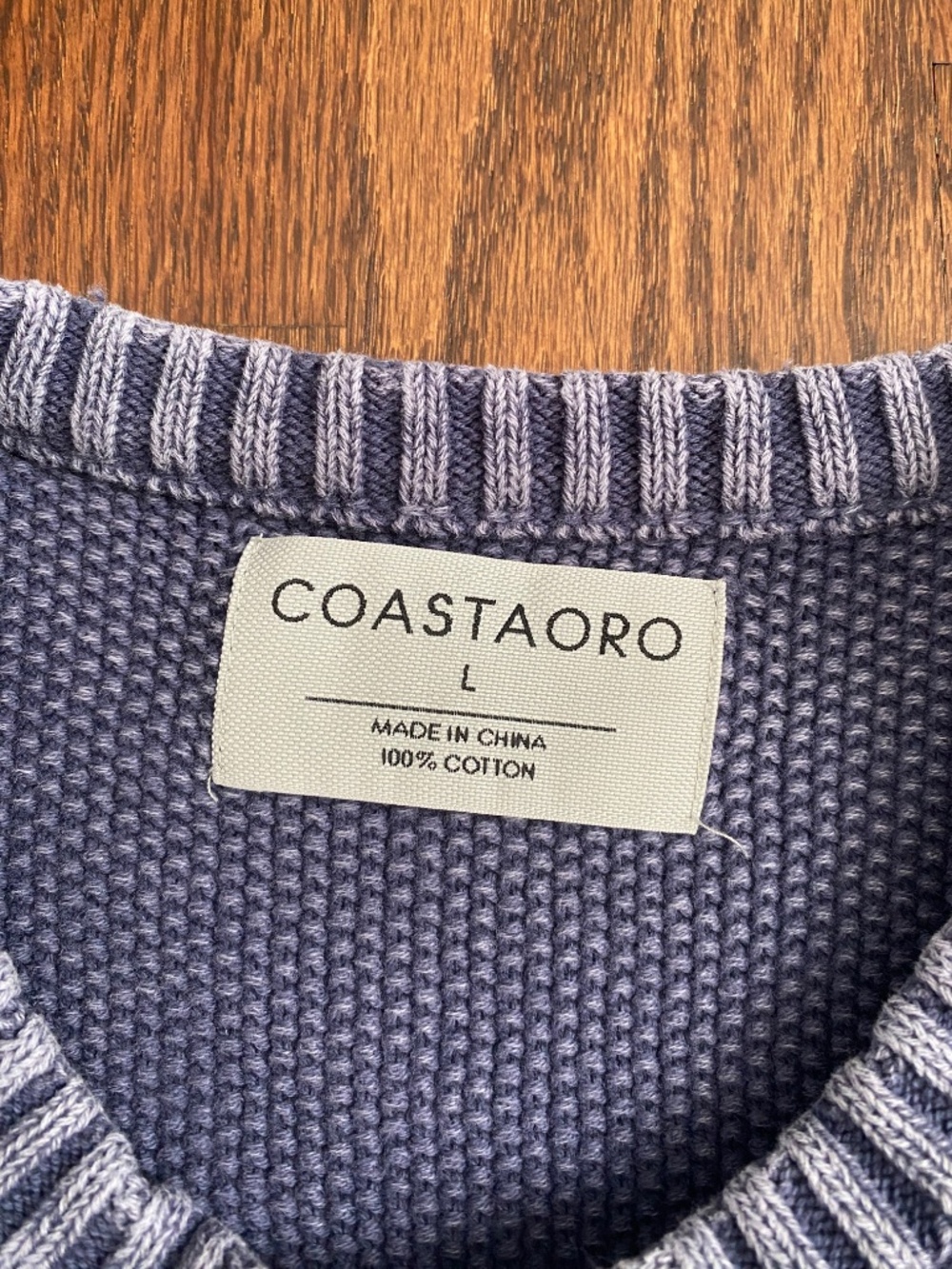 COASTAORO Textured Knit Cotton Sweater Men’s Size L Gray Crewneck Pullover - Picture 6 of 9